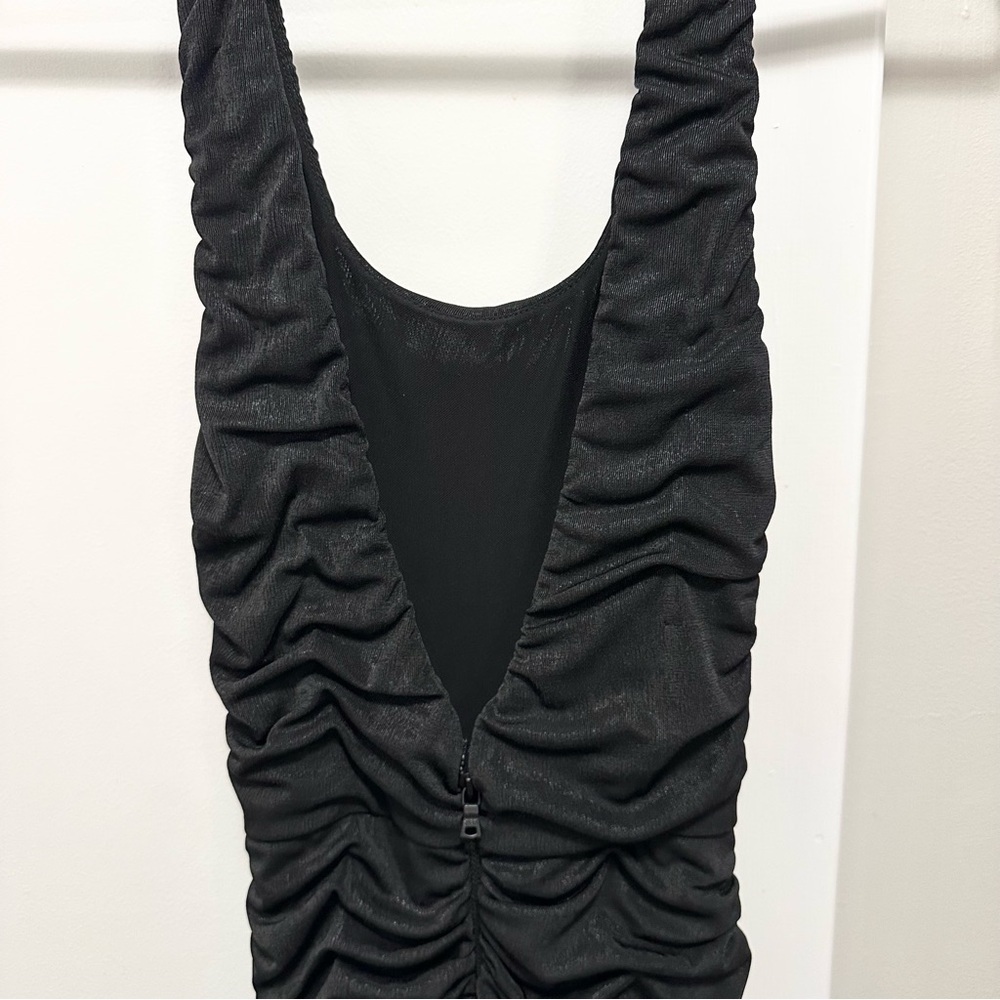 Alice + Olivia Black Ruched Tank Maxi Dress 6 back V bodycon sexy wedding flirty